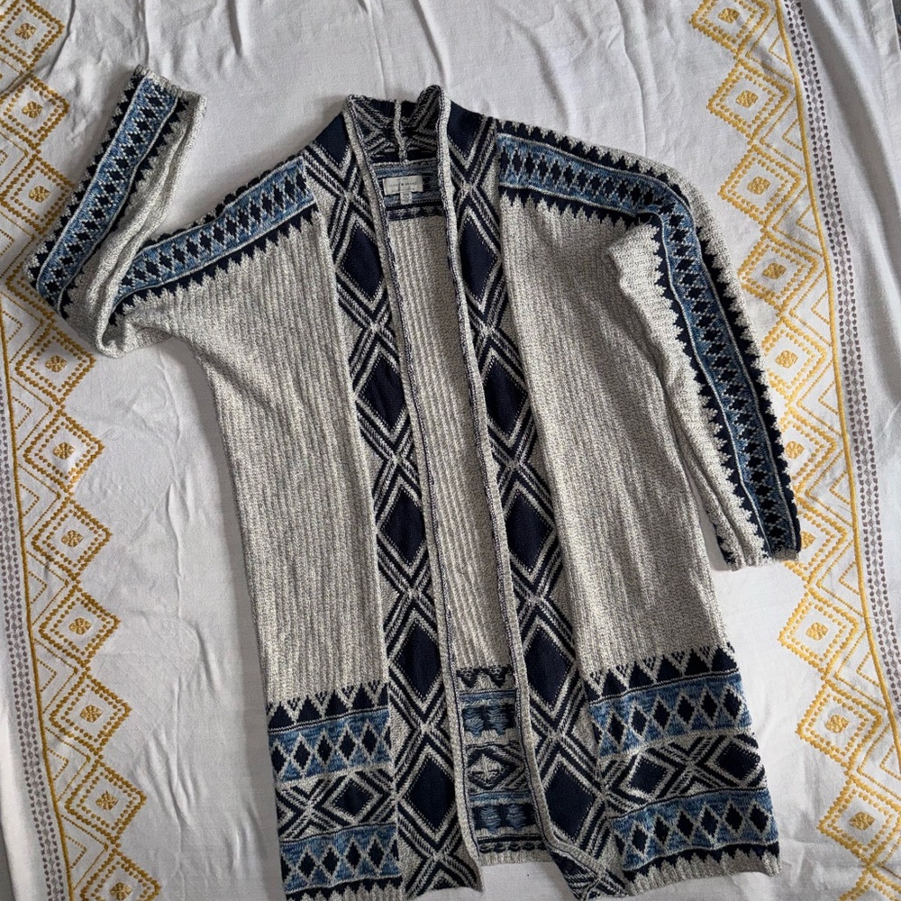 Euc Lucky Brand Blue and Gray Geometric Cardigan, Sz m